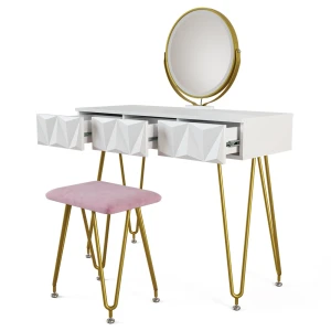 Makeupbord Ruby Hvid 100 cm med LED-belysning og skammel Vicco