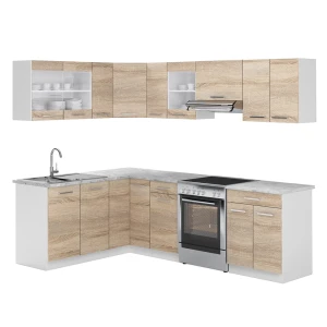 Hjørnekøkken Rick Hvid/Sonoma 250 x 60 cm med bordplade Vicco