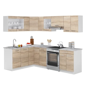 Hjørnekøkken Rick Hvid/Sonoma 247 x 60 cm med bordplade med LED-strip Vicco
