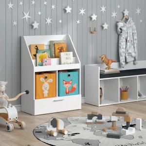 Kinderregal Luigi Weiß 72 x 96.2 cm mit Schublade und 2 Faltboxen opt.6 livinity®