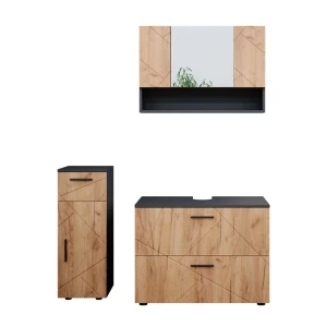 Conjunto de móveis de casa de banho Irma Carvalho Goldkraft/antracite 3 peças, com armário de gavetas e armário midi Vicco