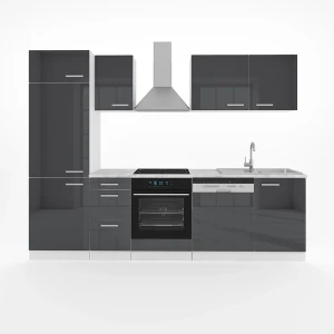 Küchenzeile Optima Anthrazit Hochglanz/Weiß 270 cm ohne Arbeitsplatte Vicco