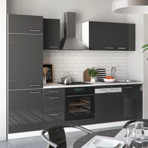 Küchenzeile Optima Anthrazit Hochglanz/Weiß 270 cm ohne Arbeitsplatte mit LED-Leisten livinity®