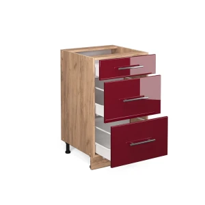 Küchenunterschrank Fame-Line Bordeaux Hochglanz 50 cm ohne Arbeitsplatte livinity®