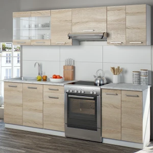 Küchenzeile Raul Sonoma/Weiß 240 cm , AP Marmor livinity®