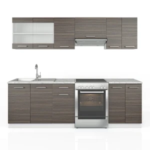 Mobile da cucina Raul Grigio prezioso/bianco 240 cm, Piano di lavoro Marmo Vicco