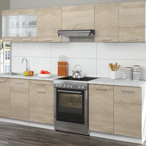 Küchenzeile Raul Sonoma 240 cm , AP Marmor mit LED-Leisten livinity®