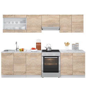 Køkkenenhed Raul Sonoma 240 cm med bordplade med LED-strip Vicco