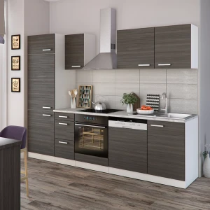 Küchenzeile Optima Edelgrau/Weiß 270 cm ohne Arbeitsplatte livinity®