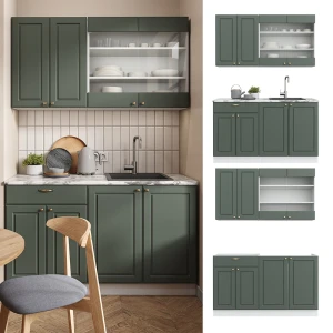 Singleküche Fame-Line Grün-Gold Landhaus/Weiß 140 cm , AP Eiche livinity®