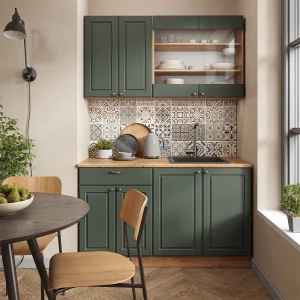 Singleküche Fame-Line Grün-Gold Landhaus/Goldkraft Eiche 140 cm , AP Anthrazit livinity®