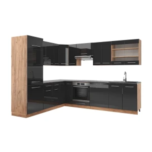 Hjørnekøkken Fame-Line Antracit højglans/guld power oak 227 x 60 cm , BP Antracit Vicco