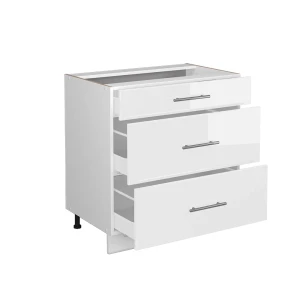 Küchenunterschrank Fame-Line Weiß Hochglanz/Weiß 80 cm mit 3 Schubladen, ohne Arbeitsplatte livinity®