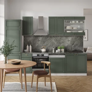 Küchenzeile Fame-Line Grün-Gold Landhaus/Weiß 300 cm ohne Arbeitsplatte livinity®