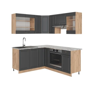 Hjørnekøkken Fame-Line Antracit Country House/Guld Kraft Eg 190 x 46 cm uden bordplade Vicco