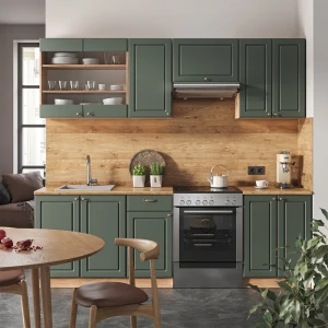 Küchenzeile Fame-Line Grün-Gold Landhaus/Goldkraft Eiche 240 cm , AP Anthrazit livinity®