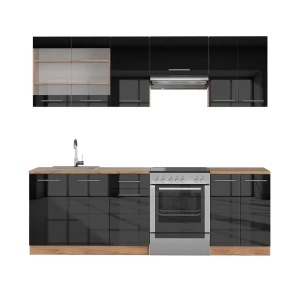 Køkkenrække Fame-Line Antracit højglans/guld power oak 240 cm , BP Eg Vicco