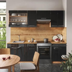 Küchenzeile Fame-Line Anthrazit Hochglanz/Goldkraft Eiche 240 cm ohne Arbeitsplatte livinity®