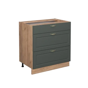 Küchenunterschrank Fame-Line Grün-Gold Landhaus 80 cm mit 3 Schubladen, ohne Arbeitsplatte Vicco