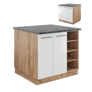 Køkkenø Fame-Line Hvid højglans/guld power oak 90 cm uden bordplade Vicco