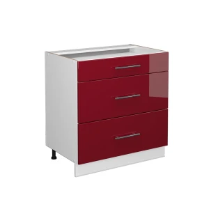 Badeværelsesskab Fame-Line Bordeaux rød højglans 80 x 82 cm med 3 skuffer, uden bordplade Vicco
