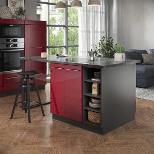 Kücheninsel Fame-Line Bordeaux Hochglanz/Anthrazit 90 cm ohne Arbeitsplatte livinity®