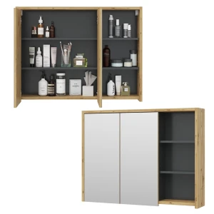 Szafka z lustrem w łazience Viola Dąb/antracyt 100 x 75 cm Vicco