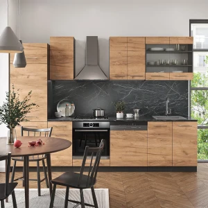 Küchenzeile Fame-Line Goldkraft Eiche/Anthrazit 300 cm , AP Anthrazit livinity®