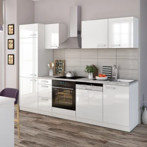 Küchenzeile Optima Weiß Hochglanz/Weiß 270 cm ohne Arbeitsplatte mit LED-Leisten livinity®