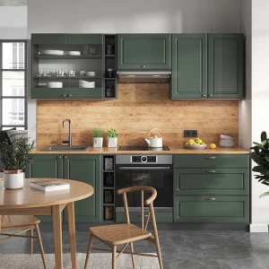 Küchenzeile Fame-Line Grün-Gold Landhaus/Anthrazit 235 cm ohne Arbeitsplatte livinity®