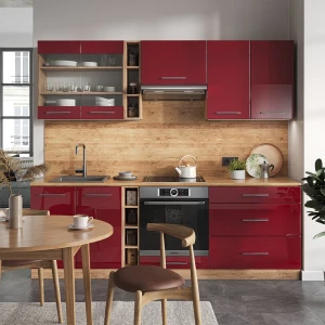Küchenzeile Fame-Line Bordeaux Hochglanz/Goldkraft Eiche 235 cm ohne Arbeitsplatte livinity®