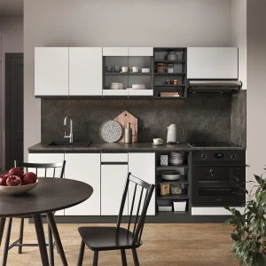 Küchenzeile R-Line Weiß/Anthrazit 240 cm J-Shape livinity®