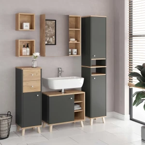 Midischrank Senyo Anthrazit 30 x 95 cm mit Schubladen livinity®