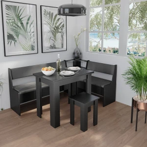 Eckbankgruppe Roman Schwarz 180 x 120 cm mit Tisch livinity®