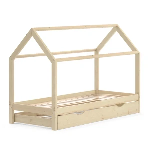 Husets seng Wiki Naturligt træ 90x200 cm med gæsteseng Vitalispa