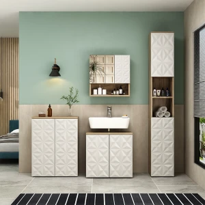 Badspiegelschrank Edge Weiß 54 x 55 cm mit Tür und offenen Fächern livinity®