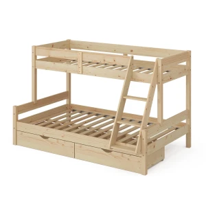 Lit superposé Everest Naturel bois 120x200 / 80x200 cm avec tiroirs Vitalispa