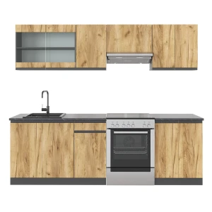 Køkkenrække Raul Guld power eg/antracit 240 cm J-Shape Vicco
