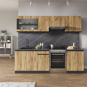Küchenzeile Raul Goldkraft Eiche/Anthrazit 240 cm J-Shape livinity®