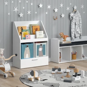 Kinderregal Luigi Weiß 72 x 96.2 cm mit Schublade und 2 Faltboxen opt.1 livinity®