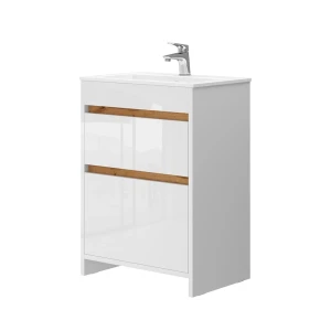 Badeværelsesmøbler sæt Detmold Hvid højglans/guld power oak 2 dele, underskab 60 cm Vicco