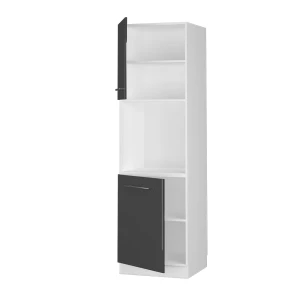 Herdumbauschrank Fame-Line Anthrazit Hochglanz 60 cm mit offenem Regal livinity®