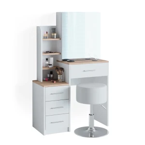 Schminktisch Conrada Weiß/Sonoma 36 cm mit Hocker Vicco