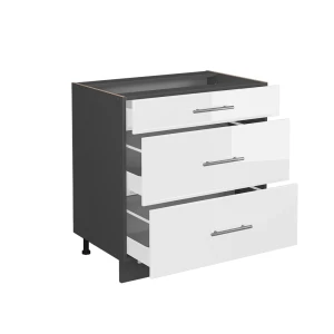 Küchenunterschrank Fame-Line Weiß Hochglanz 80 cm mit 3 Schubladen, ohne Arbeitsplatte livinity®