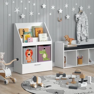 Kinderregal Luigi Weiß 72 x 96.2 cm mit Schublade und 2 Faltboxen opt.4 livinity®