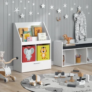 Kinderregal Luigi Weiß 72 x 96.2 cm mit Schublade und 2 Faltboxen opt.5 livinity®