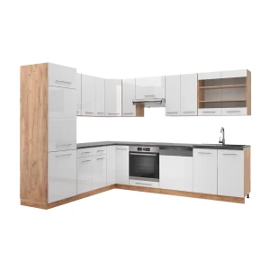 Hjørnekøkken Fame-Line Hvid højglans/guld power oak 227 x 60 cm , BP Antracit Vicco
