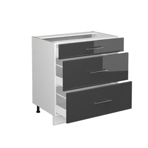 Küchenunterschrank Fame-Line Anthrazit Hochglanz 80 cm mit 3 Schubladen, ohne Arbeitsplatte livinity®