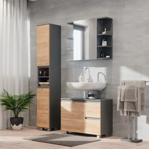 Badmöbel-Set J-Shape Anthrazit/Goldkraft Eiche 3-teilig livinity®