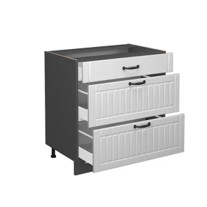 Küchenunterschrank Fame-Line Weiß Landhaus 80 cm mit 3 Schubladen, ohne Arbeitsplatte livinity®